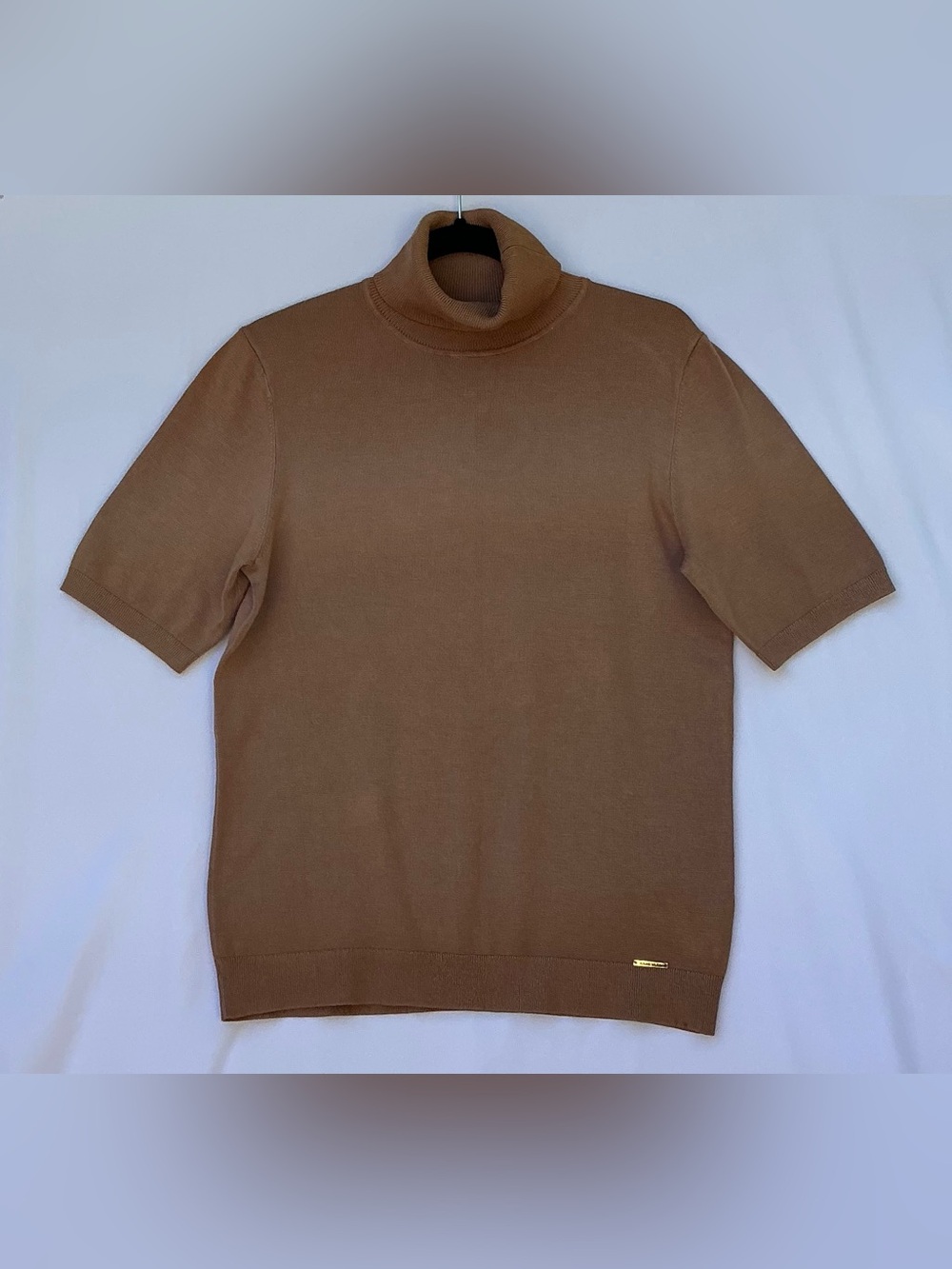 Anne Klein Short Sleeve Turtleneck Sweater in Camel Brown